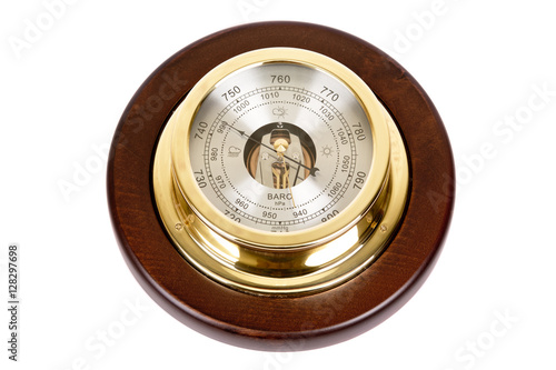 Photos Vintage wooden wall barometer on a white background