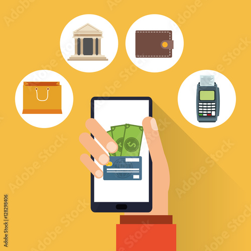 hand hold mobile pay online icons vector illustration eps 10