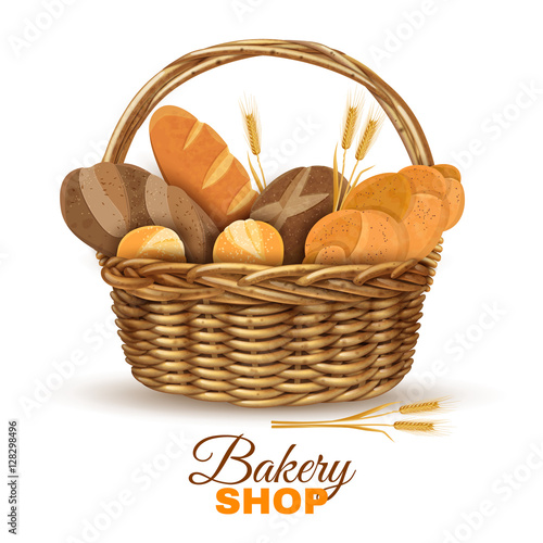 Bakery Basket With Bread Realistic Image