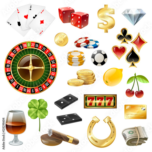 Casino Equipment Symbols Accessories Glossy Set