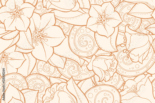 Seamless pattern with stylized flowers. Ethnic background.