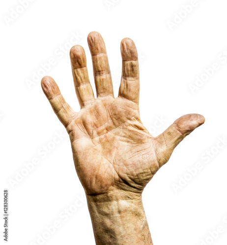 Valokuva Man rough hand isolated on white background