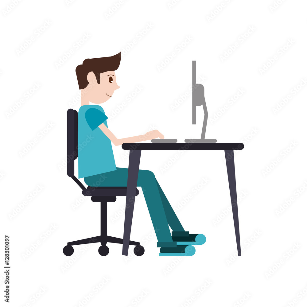 man sitting using laptop on desk design vector illustration eps 10 man sitting using laptop on desk design vector illustration eps 10