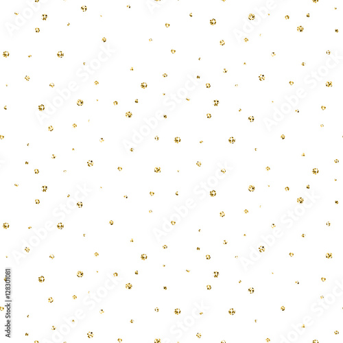 Abstract dotted glitter gold snow seamless vector pattern. Shimmer circles background texture.