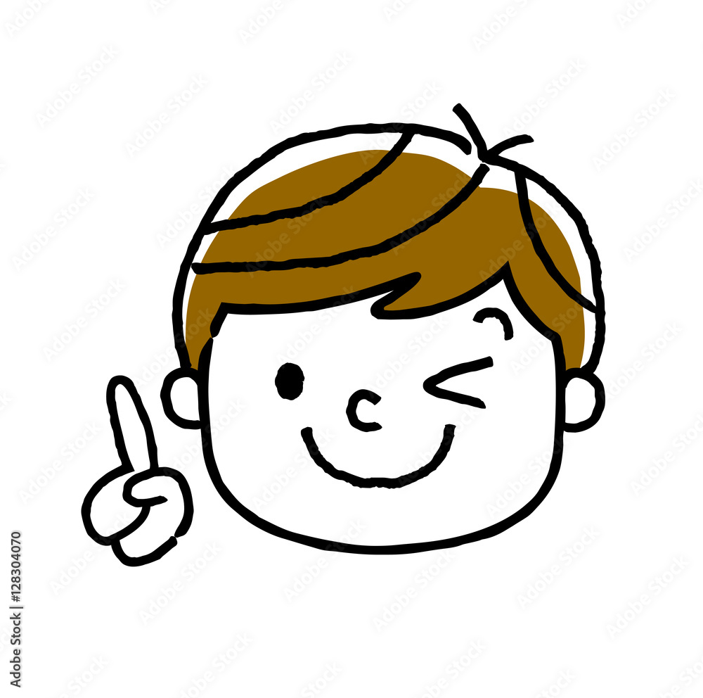 男の子、顔、表情：ポイント、人差し指
