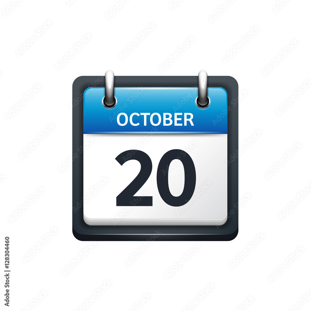 October 20. Calendar icon.Vector illustration,flat style.Month and date.Sunday,Monday,Tuesday