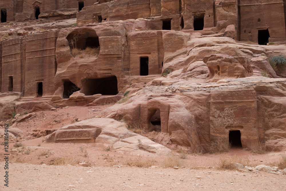 Carved caves. Archaeological site of Petra, Jordan Carved caves. Archaeological site of Petra, Jordan