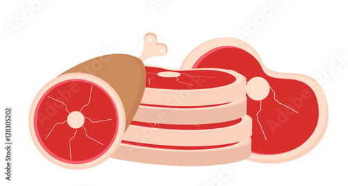 Fresh meat still life, isolated on white background. Vector illustration