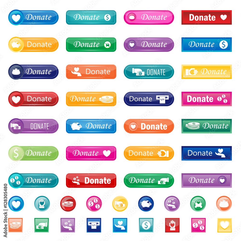 Donate buttons vector set. Donate buttons vector set.