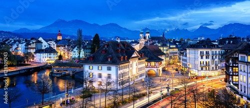 Old town of Lucerne, Switzerland, at evening