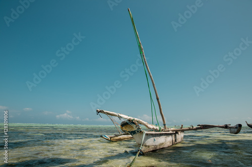 Dhow Fishing Boat in the Indian Ocean, Zanzibar, Tanzania 