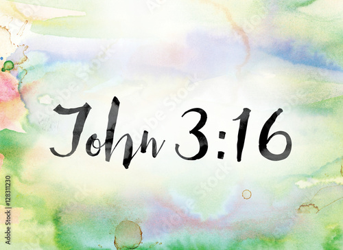Картината върху платно John 3:16 Colorful Watercolor and Ink Word Art