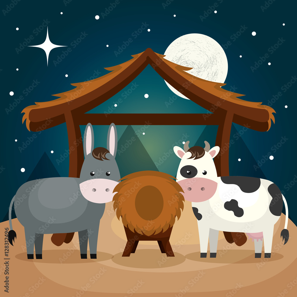 Naklejka premium happy merry christmas manger character vector illustration design