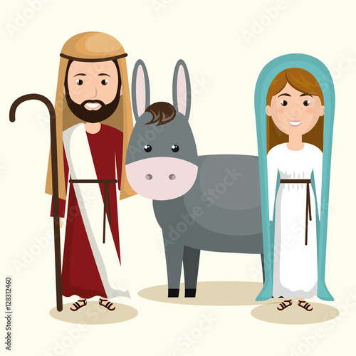 happy merry christmas manger character vector illustration design