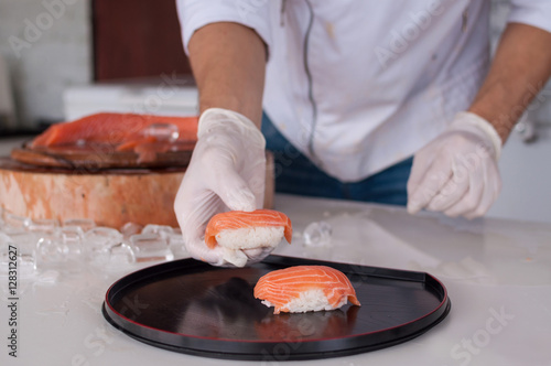 Chef making sushi