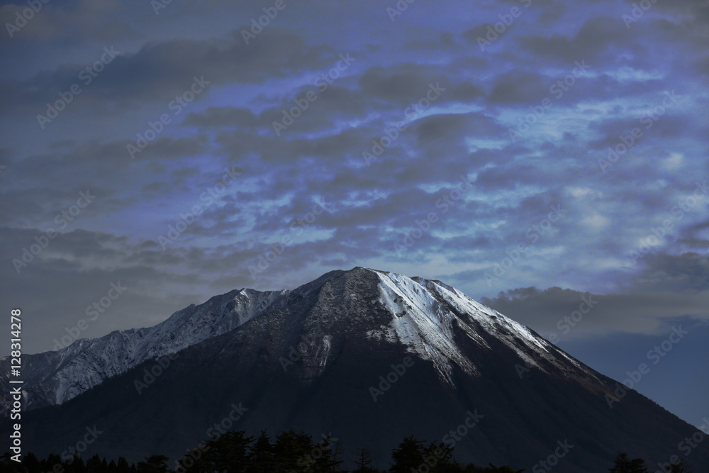 Mountain with the snow / Mt. Daisen is a volcanic mountain located in Tottori Prefecture, Sanin Region of Japan.