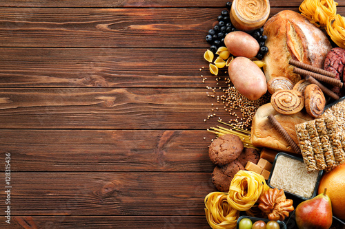 Φωτογραφία Set of different products on wooden background