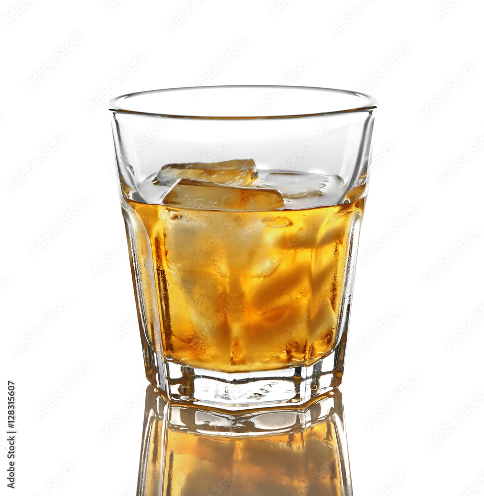 Glass of whisky with ice isolated on white Glass of whisky with ice isolated on white