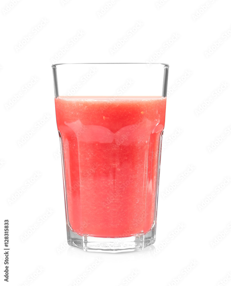 Glass with watermelon smoothie isolated on white Glass with watermelon smoothie isolated on white
