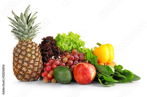 Collection of fruits and vegetables on white background