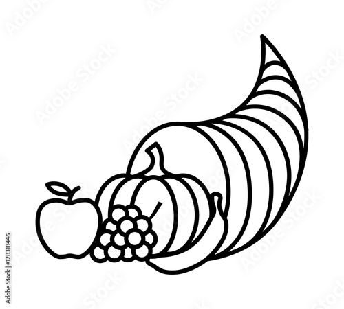 Cornucopia horn of plenty or thanksgiving basket line art icon for apps and websites