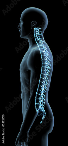 Blue X-ray Man with Vertebral Spinal Column, Side View