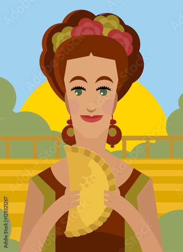 woman eating an empanada