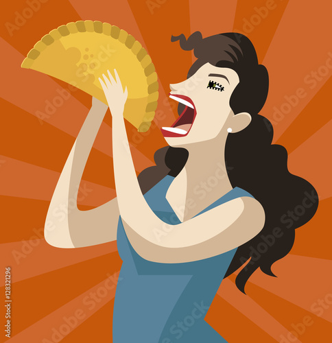 woman eating an empanada