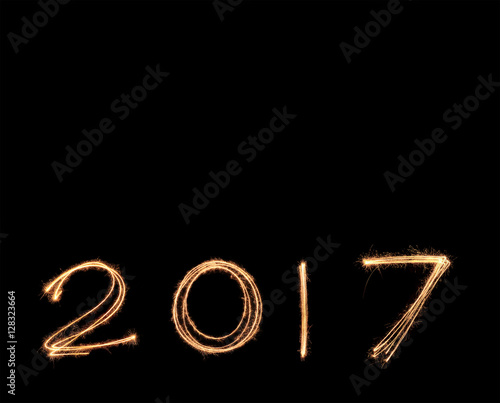 happy new years 2017 fireworks Sparkle alphabet on black background.HAPPY NEW YEAR 2017 concept.