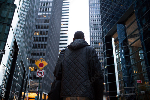 Photography Back view of young African American professional in the city