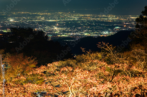 Autumn leaves and nightview of Isehara city from Ooyama (大山からの伊勢原市街夜景と紅葉) in Kanagawa、Japan