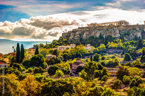 Canvas Print View on Acropolis from ancient agora, Athens, Greece