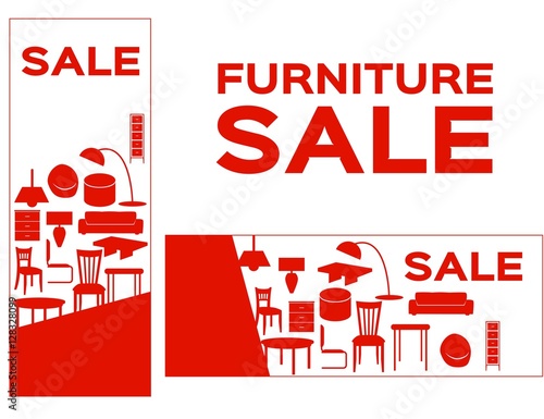 Sale tag banner . furniture with a lot of product inside. 2 furniture sale banner