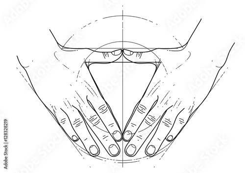 Graphic hands in the shape of triangle