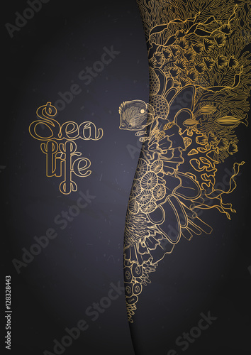 Graphic fish with coral reef