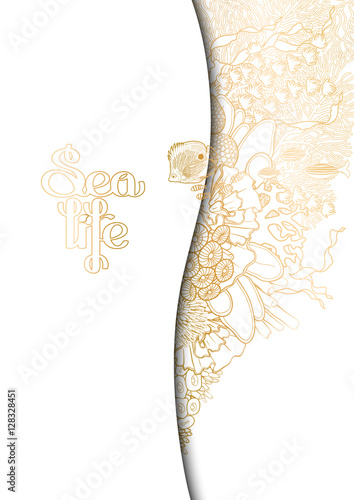 Graphic fish with coral reef