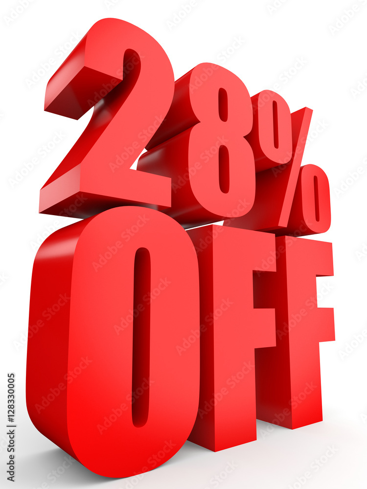 Discount 28 percent off. 3D illustration on white background. Discount 28 percent off. 3D illustration on white background.