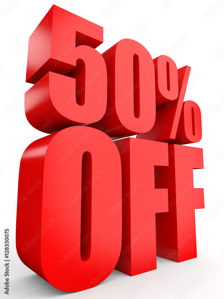Discount 50 percent off. 3D illustration on white background. Discount 50 percent off. 3D illustration on white background.