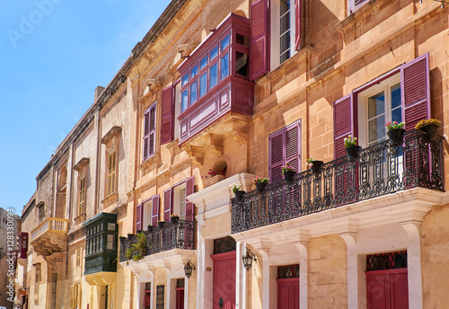 A view of traditional Maltese style balconies in Mdina. Malta.