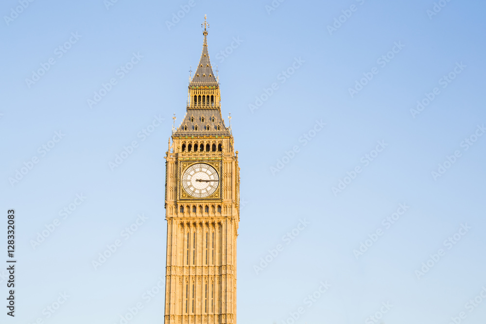 Clock tower Big Ben on the blue sky background in London United Kingdom.