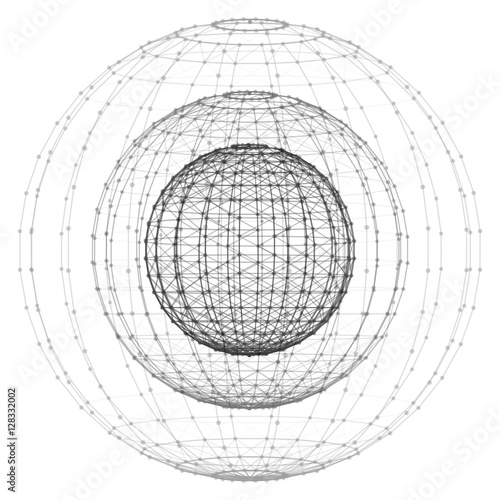 Wireframe polygonal element. 3D sphere with connected dots