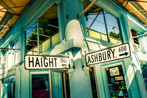 SAN FRANCISCO, CA - September 21, 2015: Haight Ashbury street sign junction corner in California, USA