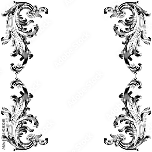 Vintage border frame engraving with retro ornament pattern in antique baroque style decorative design. Vector. photo