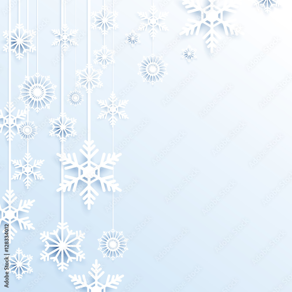 Hang christmas snowflakes background. Paper style concept design Hang christmas snowflakes background. Paper style concept design