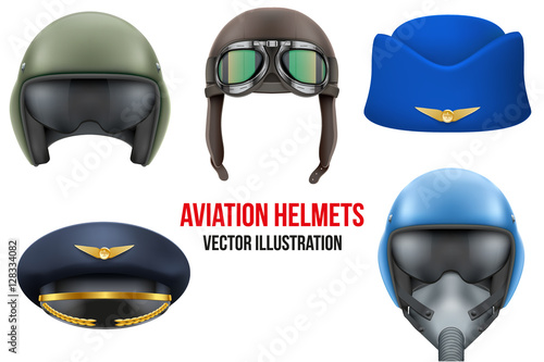 Fotografija Set of Aviator Helmets and hats