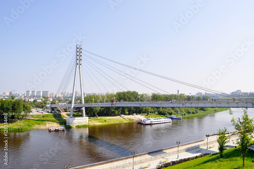 The bridge for pedestrians over the Tura River in Tyumen, Russia