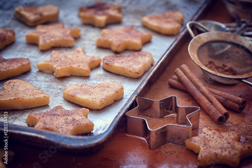 Preparation gingerbread cookie with cinnamon for Christmas