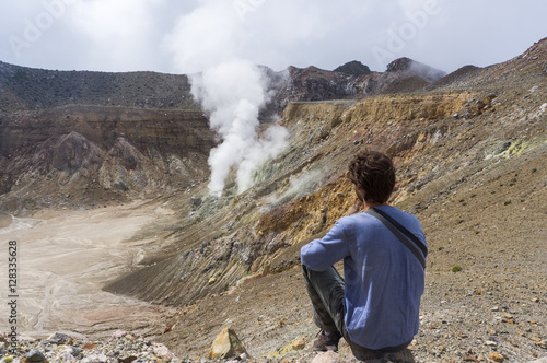Tourist in the crater of Mount Egon, Maumere, Flores, Nusa Tenggara, Indonesia