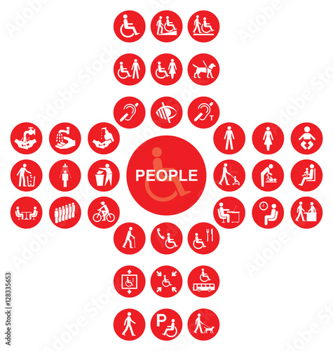 Red disability and people Icon collection