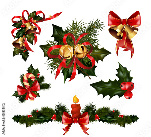 Christmas decorations with fir tree and decorative elements